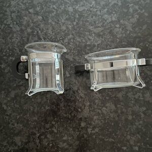 Vintage Bodum Cream and Sugar Set Glass with Black Handles